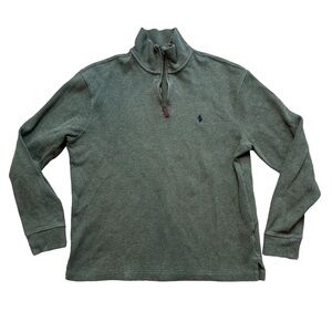 Men’s Polo Ralph Lauren 1/4 Zip Pullover Leather Tab Zipper Size M